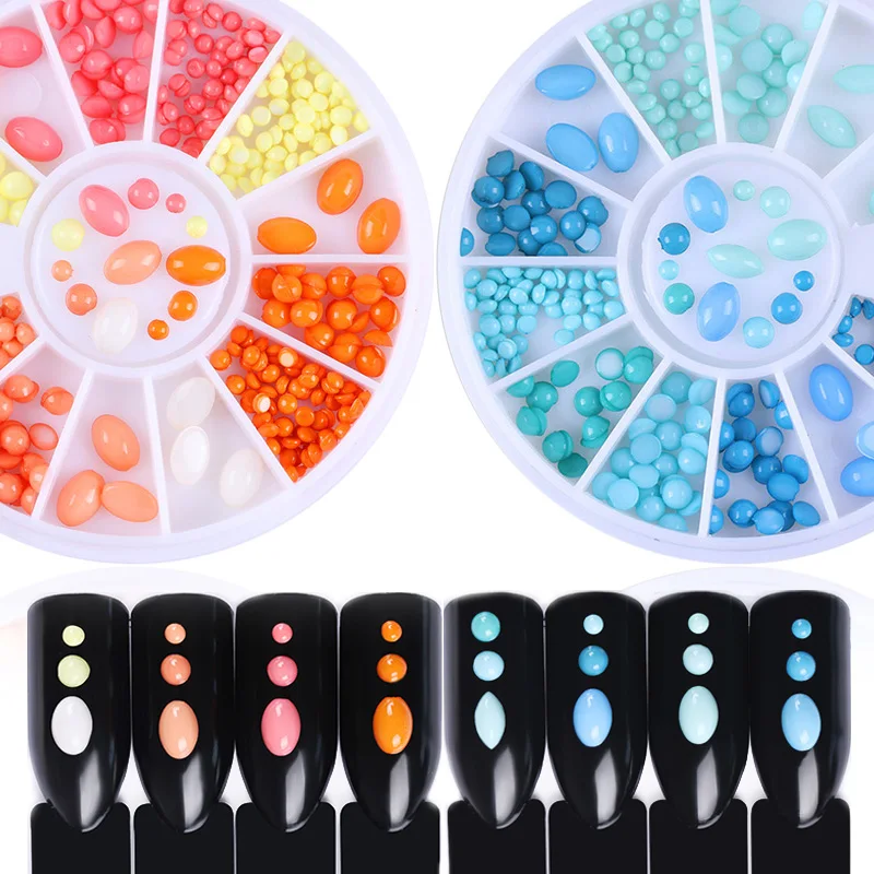 

Orange Yellow Blue Turquoise Flat Back Mixed Size Manicure 3D Nail Art Decoration