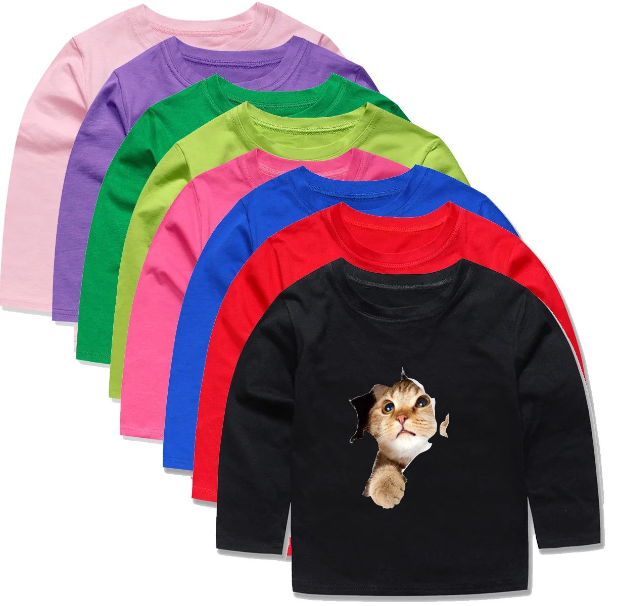 

12 Colors Baby Boys Girls T Shirt Short Sleeve Cat 3D Printted Tees for Teenager Kids Children Tops 1-14Years