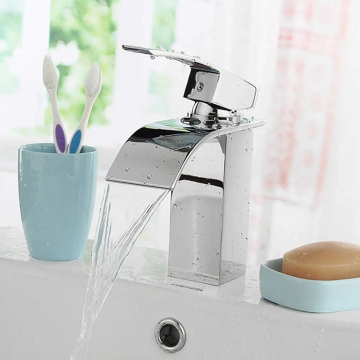 Xueqin Bathroom Waterfall Basin Sink Faucet Chrome Polish Single Handle Single Hole Mixer Tap Deck Mounted Cold And Hot Water