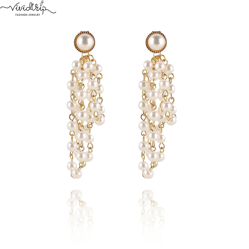 

Fashion Luxury Imitation Pearl Tassel Clip on Earrings Ear Clips Without Piercing for Women Party Earring Female Brincos Jewelry