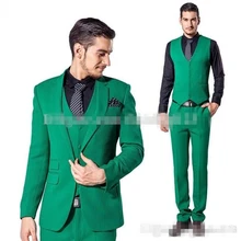 Индивидуальный дизайн, на одной пуговице, зеленый комплект со смокингом жениха лацкан с тупым углом; Женихи Для мужчин мужской мундир для свадьбы ужин костюмы для выпускного(пиджак+ брюки+ жилет+ галстук-бабочка