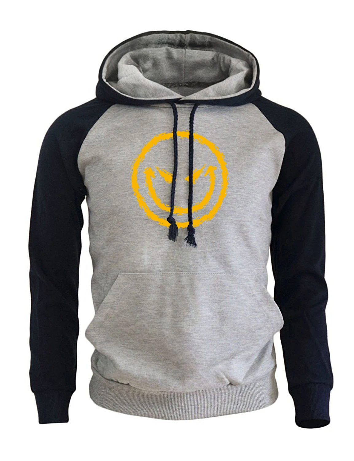 New Arrival Hoodies Men 2017 Autumn Winter Fleece Hoody With Hat Warm Raglan Sweatshirt Print Evil Smiley Face Cartoon Tracksuit