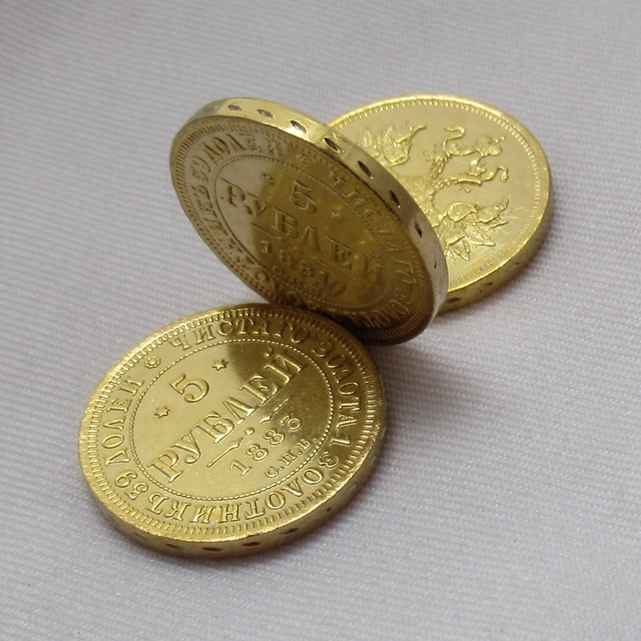 

Russian Coins 1883 Alexander III 5 ROUBLE Dashed Edge Gold Plated Russia Coin COPY