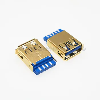

100pcs 24K gold plated USB-A female socket 3.0A female Welded wire type crimping