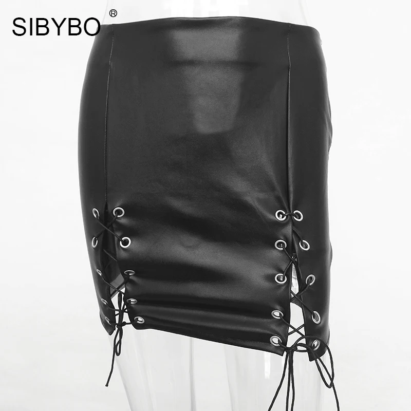 Женская юбка карандаш из искусственной кожи Sibybo черная мини с высокой талией и