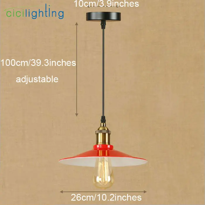 AC100-240V, винтажный железный подвесной светильник, промышленный светильник, красная крышка, абажур, подвесной светильник, E27, бар, кафе, ресторан