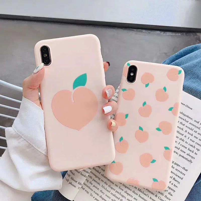 

Cartoon Pink peach phone Case For iPhone XS Max XR X 8 Plus fruit Pattern Phone Case For iPhone 7 6 6s Plus Soft TPU Cover Capa