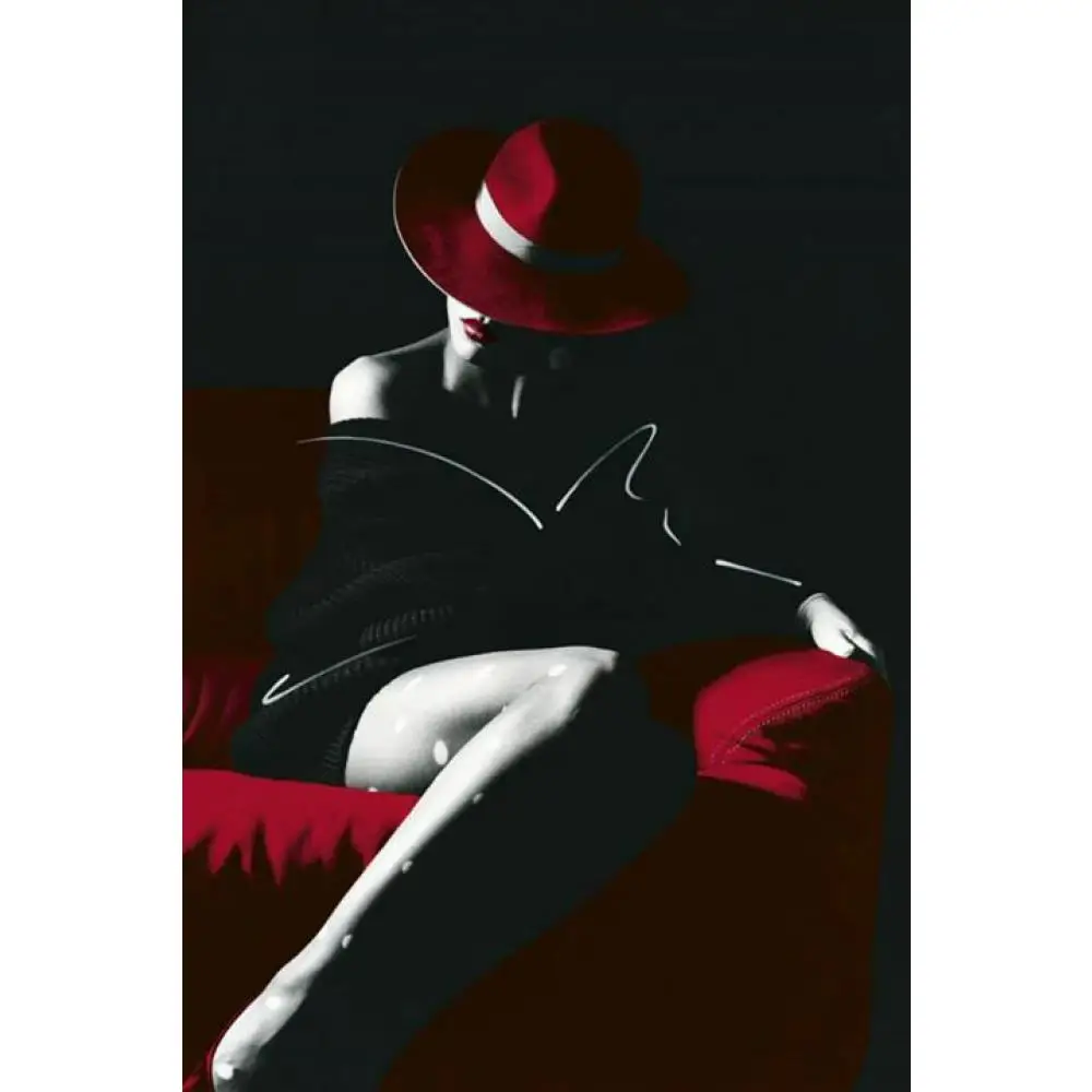

Hand painted oil women art painting black woman in red hat impressionist Ladies canvas artwork for room decor