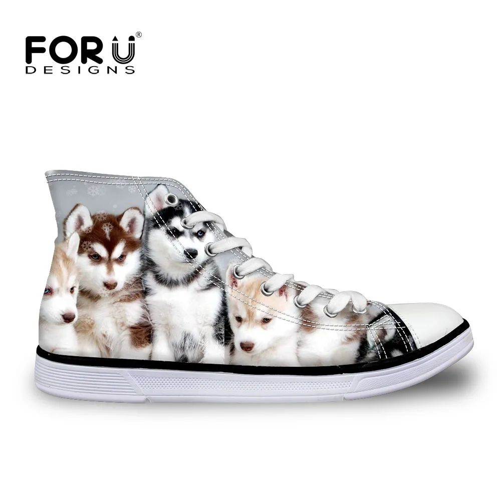 

FORUDESIGNS Spring NEW ARRIVAL High Top Women Vulcanize Shoes Cute Husky Prints Lace-up Leisure Canvas Shoes for Lady Flats Shoe