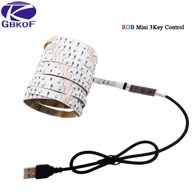 

USB LED Strip 3528RGB TV Background Lighting Kit Cuttable with Mini 3key Control White/WW 0.5/1/2M Waterproof or Non waterproof