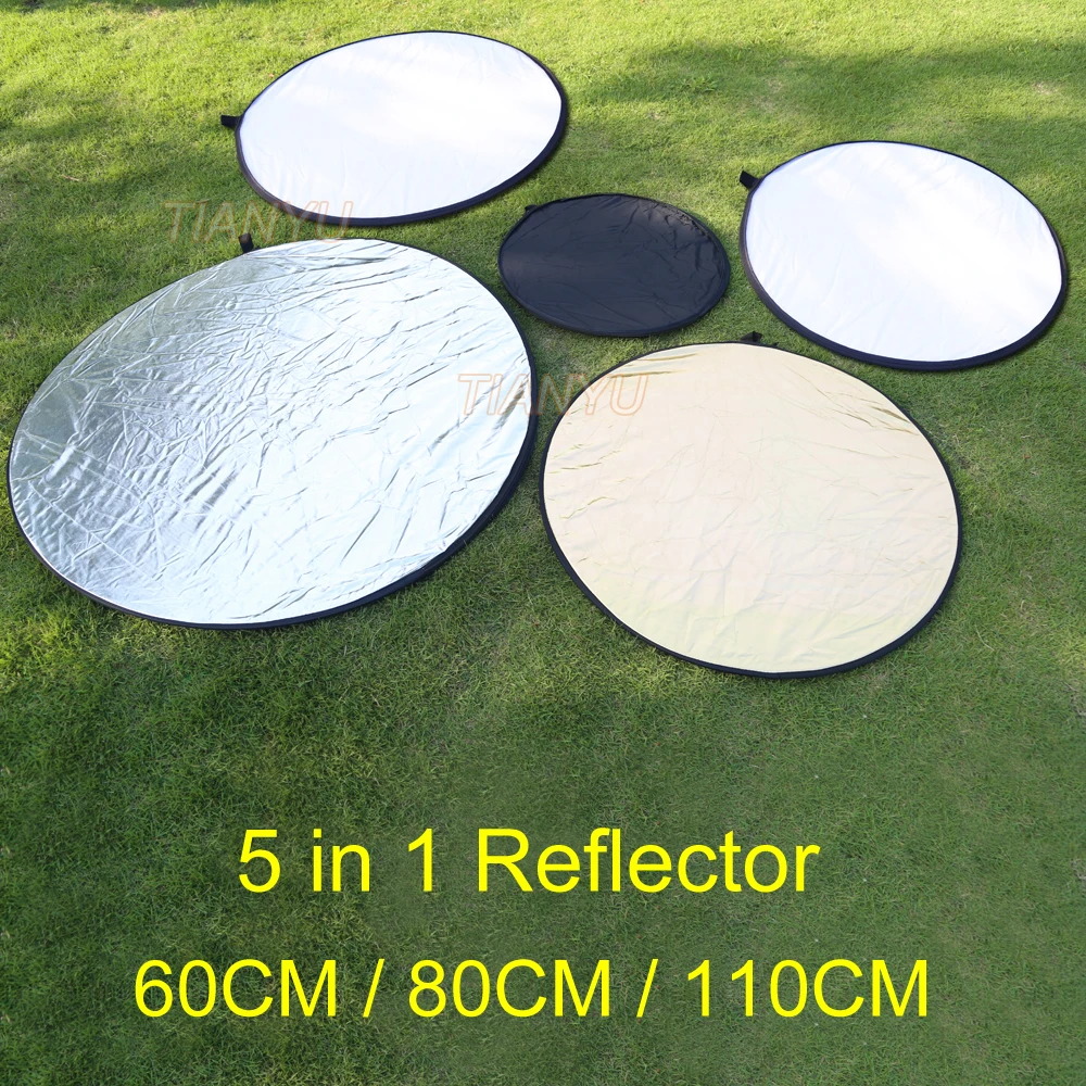 

24"/32"/42" Reflector 5in1 Portable Collapsible Light Round Photography Reflector Golden/silver/white/black/translucet 5 colors