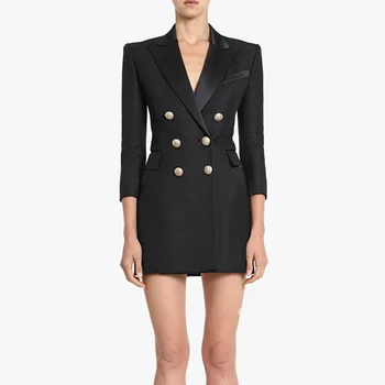 

England style double breasted dress New 2018 autumn runway black OL dress D220