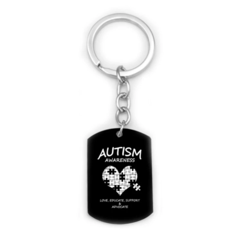 

Puzzle Piece Autism Awareness Keychain Black Titanium steel Charm Key Chain Men Women Jewelry Love Heart Key Ring