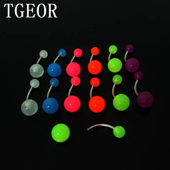 

Hot wholesale 100pcs glow in the dark mixed colors acrylic belly button ring banana curved barbell navel ring free shipping