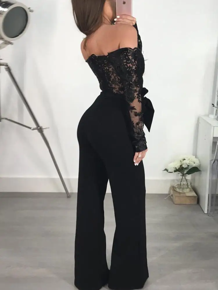 off the shoulder tie waist jumpsuit