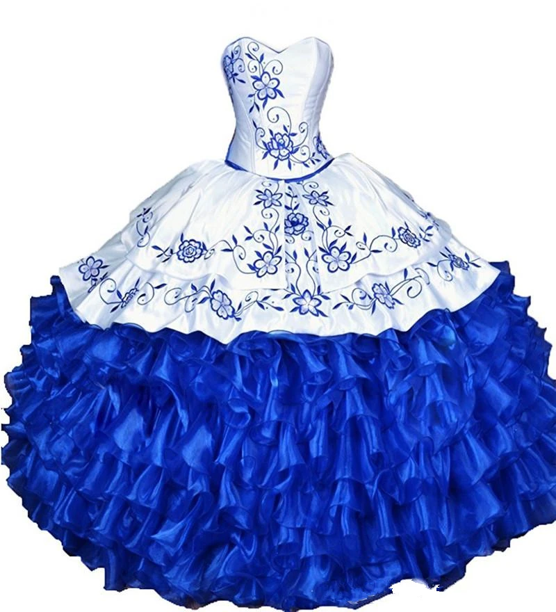 Bealegantom Белый Королевский Синий бальное платье Бальные платья с вышивкой сладкий 16 платье Vestidos De 15 Anos QA1538