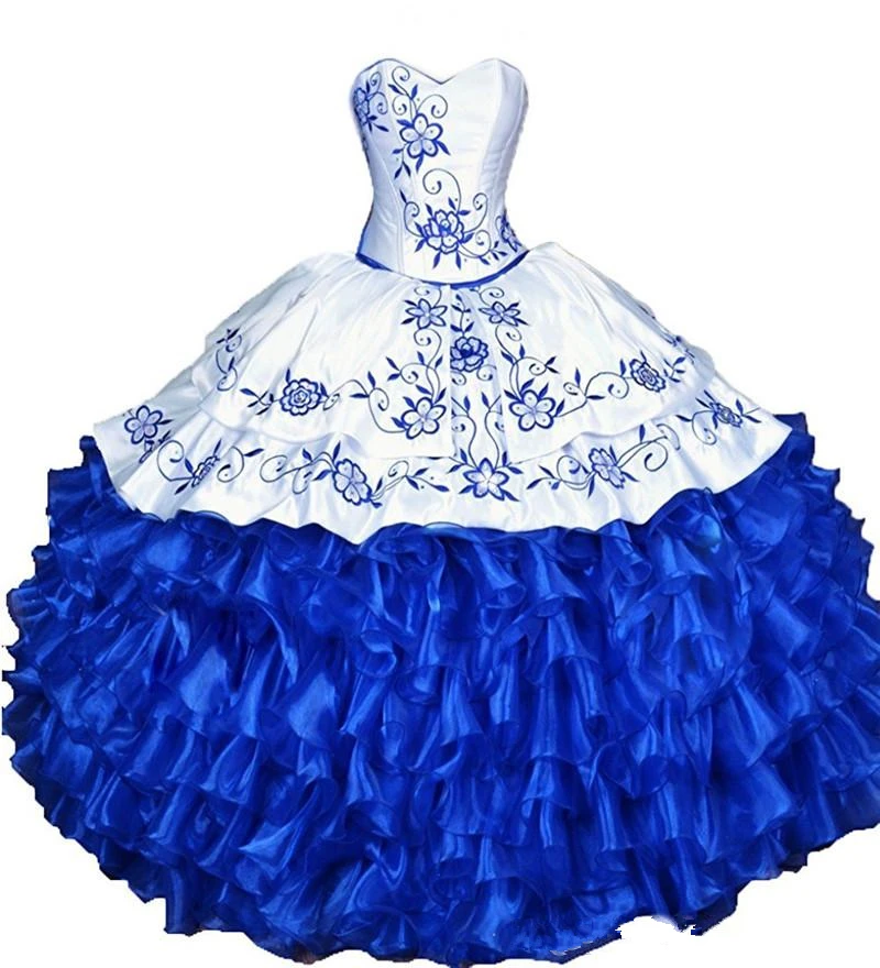 Бальное платье Bealegantom белое королевское синее с вышивкой 16 платьев Vestidos De 15 Anos QA1538