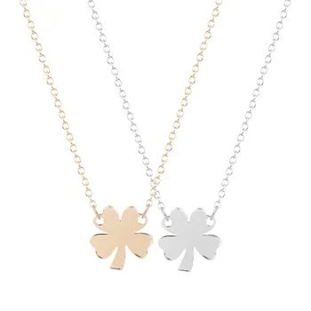 QIMING Tiny Lucky Four Leaf Clover Necklace Gold Pendant Statement Necklace for Elegant Women Everyday Accessories