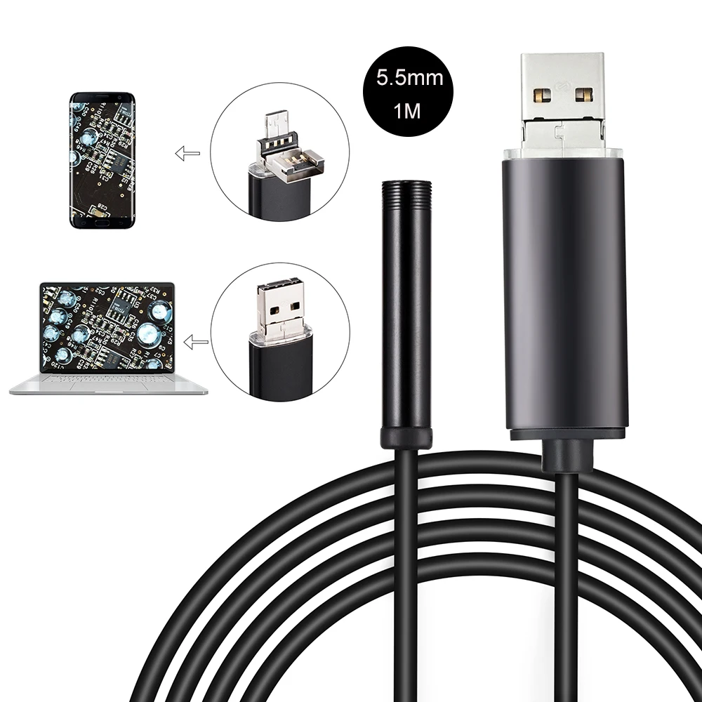 

JCWHCAM 1M 2M 5M 10M Cable USB Endoscope Android Camera Flexible Snake Tube Inspection SmartPhone OTG Borescope Camera 6 LED