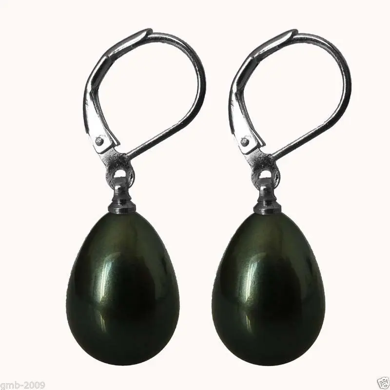 

HOT SELL - Hot sale new Style >>>>New 12x16mm Drop Black South Sea Shell Pearl Silver Leverback Earrings -Top quality free shipp