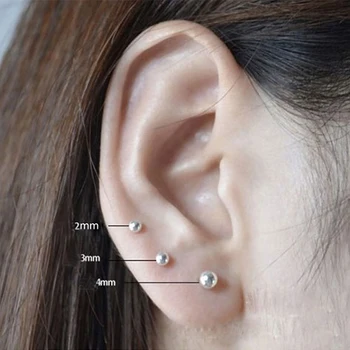 

Set of 3 pair 925 sterling silver ball stud earrings 2mm 3mm 4mm silver tiny earring