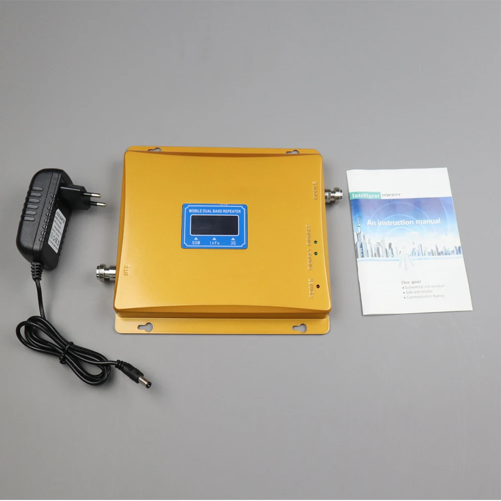 dual band gsm repeater 2g 3g cellular signal booster 3g 900 / 2100MHz amplifier antenna kit with Smart LCD for cell phone home