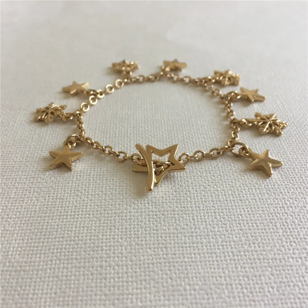 

FASHION JEWELRY WOMEN BRACELET GOLD COLOR PLATING STAR SNOWFLAKE CHARM BRACELET FOR GIRL WOMEN BRACELET
