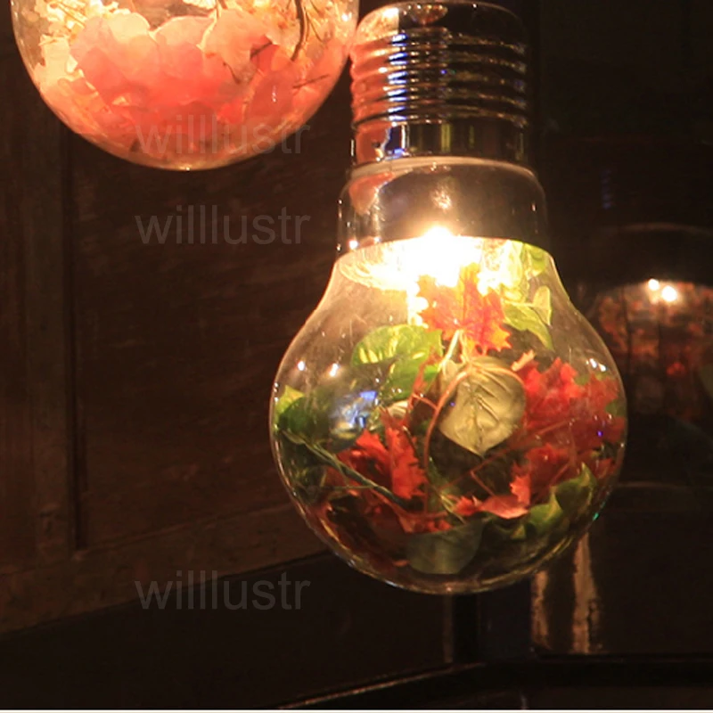 Современный Мега лампочка подвесной светильник из прозрачного стекла зеленое растение цветочное украшение столовая ресторан отель Бар Кафе Подвесная лампа