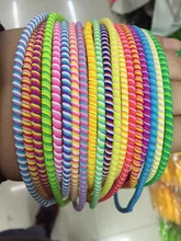 100pcs/lot Good gift Three Colors Solid Color TPU spiral USB Charger cable cord protector wrap cable winder organizer, Hair ring
