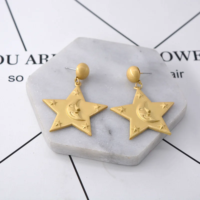 Fashion cute five-pointed star moon smiley earrings