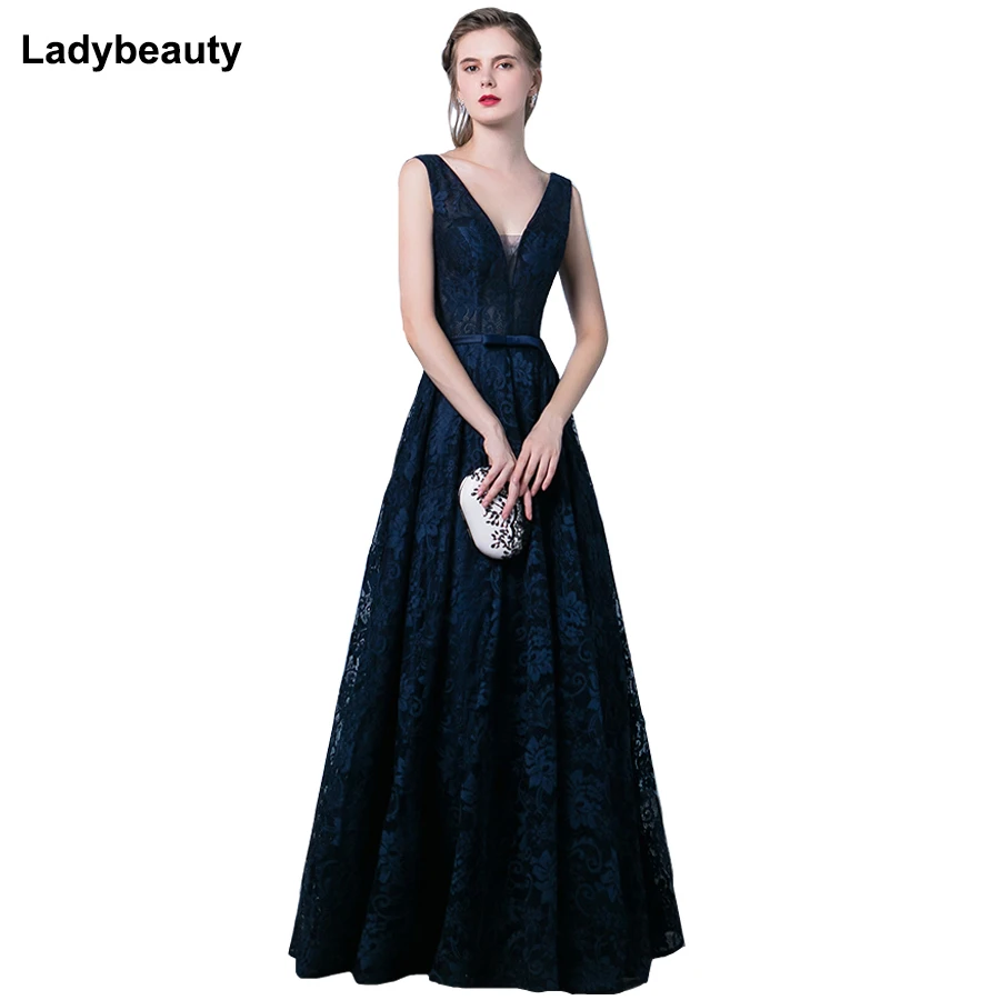 

Sexy V-neck Evening Dress Robe De Soiree 2018 High Quality Grey With Lace Evening Dresses Real Photo Vestido De Festa