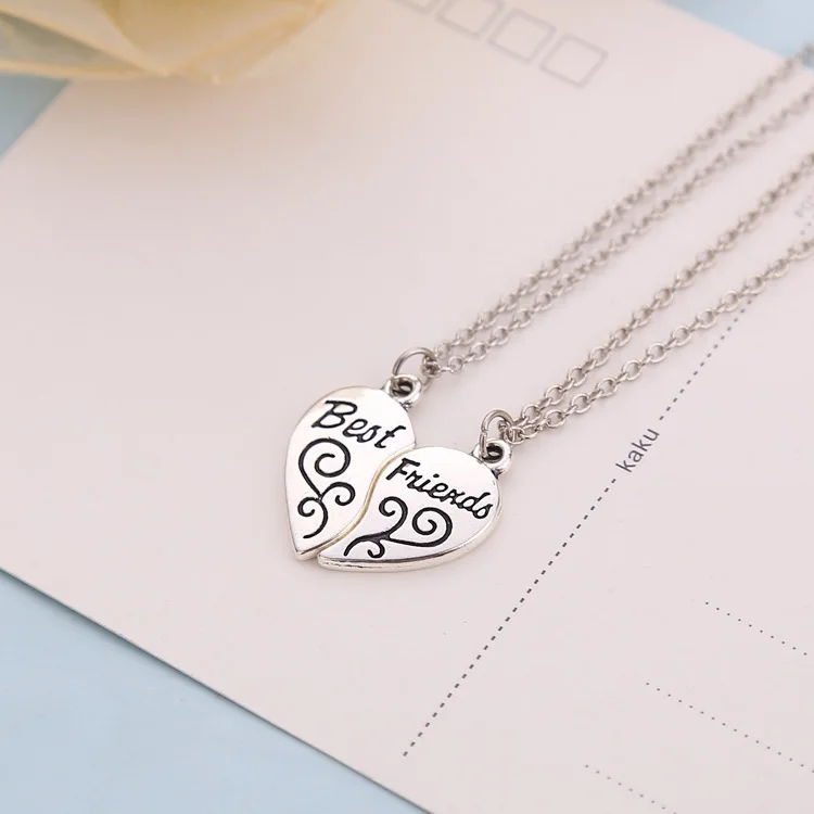 Alloy pendant two good friends necklace heart pendant pieces broken two ...