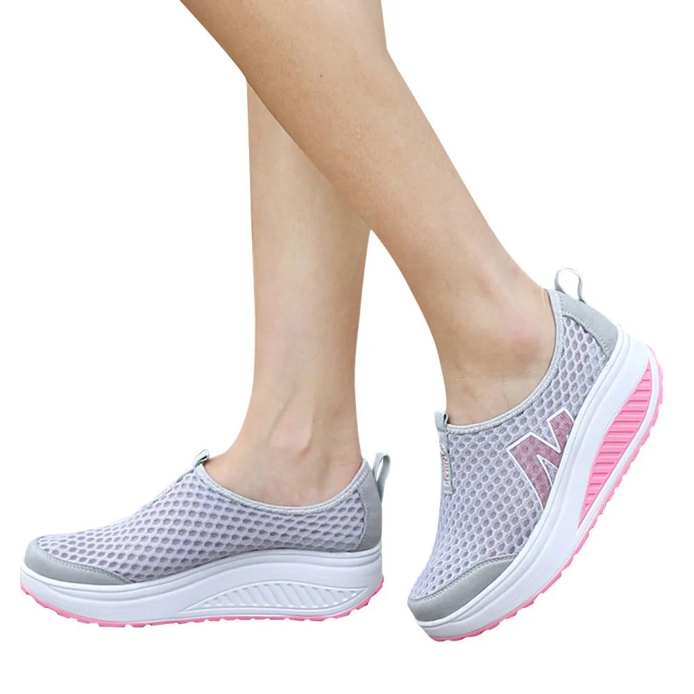 New Women's Shoes Casual Fashion Shoes Walking Platform Height Increasing Women Loafers Breathable Air Mesh Swing Wedges Shoe