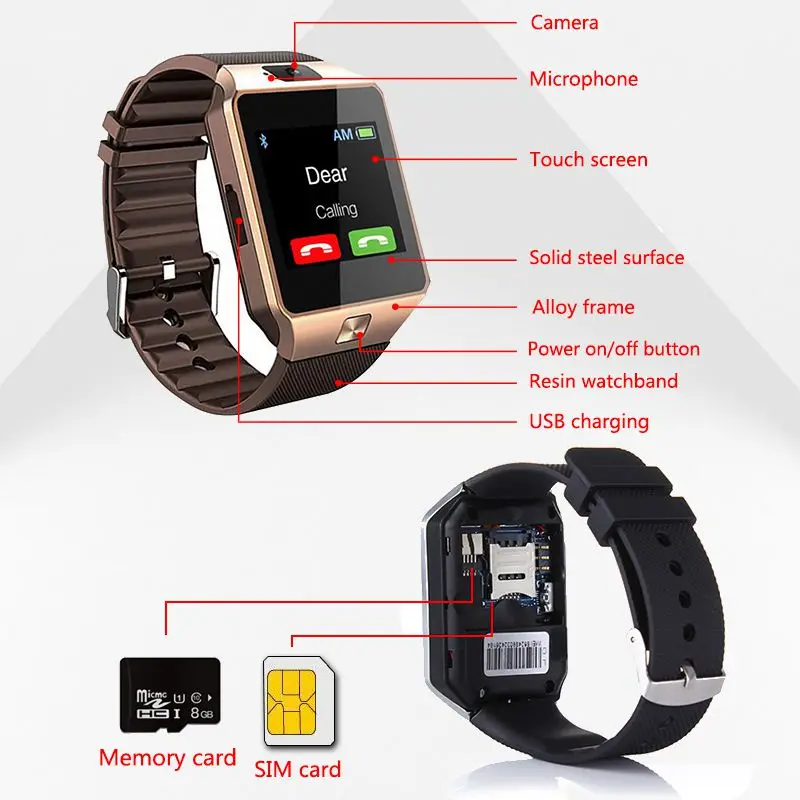  Smartwatch DZ09 Smart Watch Support TF SIM Camera Men Women Sport Bluetooth Wristwatch for Samsung  - 4000132362632