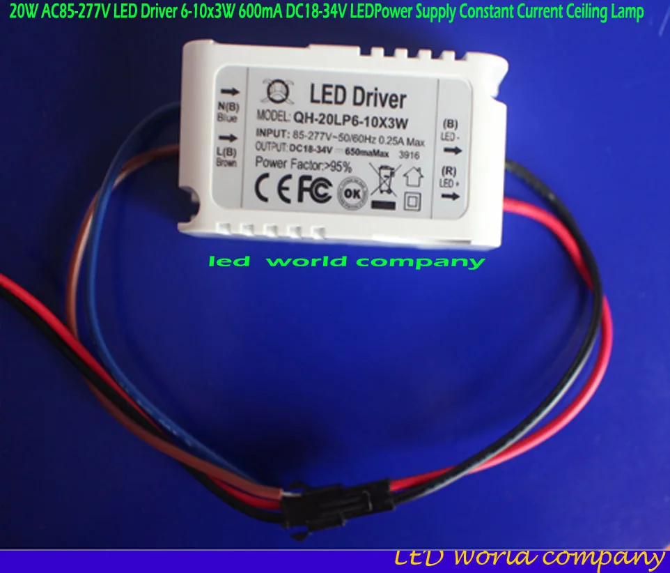 1 шт. изоляция 20 Вт AC85-277V светодиодный драйвер 6-10x3W 600mA DC18-34V Светодиодный источник питания постоянный ток потолочный светильник