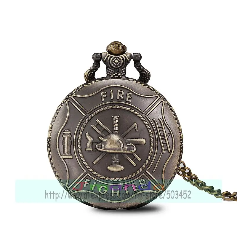 100pcs/lot 0020 Hot Bronze Fire Fighter Control Quartz Pocket Watch