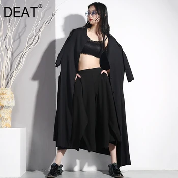 

DEAT 2020 Women Spring Summer Round Neck Black Loose Pocket Pleated Dress Big Size Female Fashion High Quality Clothes JO577