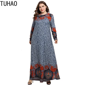 

TUHAO Plus Size 4XL 3XL Women Autumn Winter Dress 2019 Large Size Women's Dress Print Long Sleeve Casual Muslim Dress LZ126