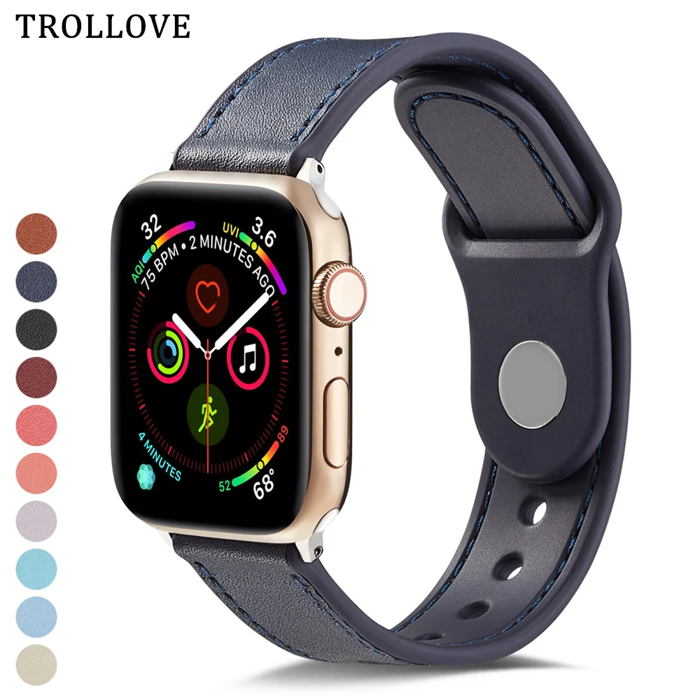 

Soft Silicone+Leather Sports Band for Apple Watch 38MM 42MM Bands Watchband Strap for Iwatch Bracelet Series 4 3 2 1 40mm 44mm