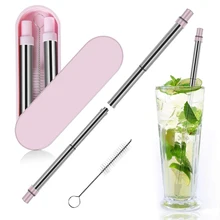 Телескопическая всасывающая труба многоразовый металлический складной стакан соломы портативный набор щеток для мытья