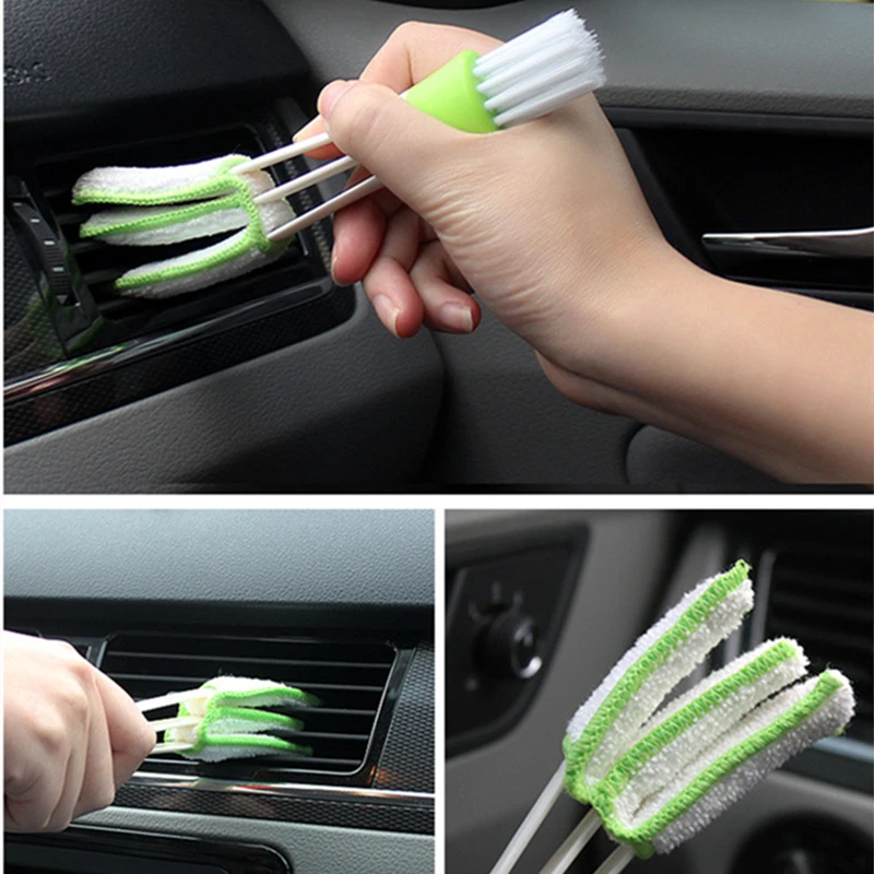 Car Cleaning Microfiber Dual Head Air Conditioner Gap Brush Instrument Desk Portable Car Air Conditioner Duster Brush Car Washer