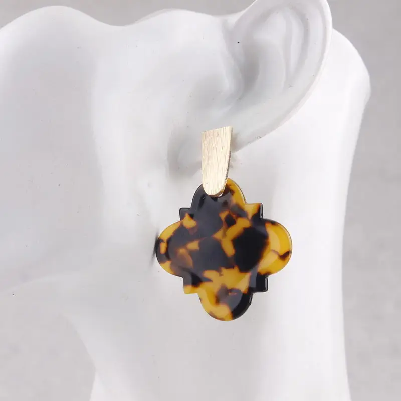 

Quatrefoil Acetate Designer Inspired Design Statement Drop Earrings for Women