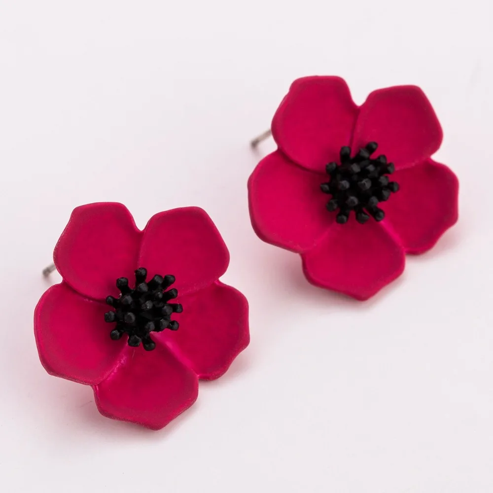 

2018 New Korean Red White Flower Stud Earrings For Women Summer Fashion Boho Jewelry Accessories Elegant Boucle D'oreille