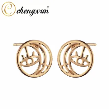 

CHENGXUN 1 Pair Retro Crescent Moon Post Stud Earrings Women Evil Eye Charms Hollow Earth Shape Unique Design Unisex Jewelry