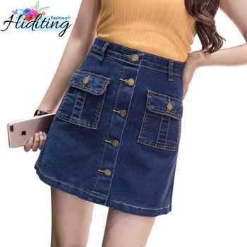 

Large Size Denim Skirt 2019 New Spring High Waist A Word Short Skirt Summer Women Single-Breasted Solid Color Denim Skirt WIN800