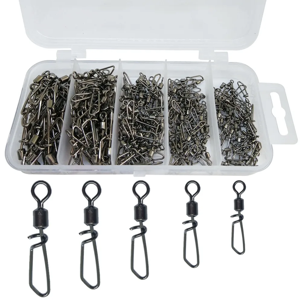230 pieces Swivels Fishing Kit Rolling Swivel With T Shape Snap Quick