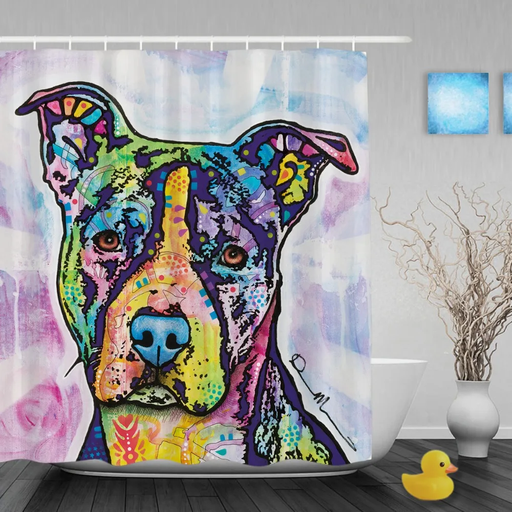 Aliexpress Buy Colorful Pitbull Dog Waterproof Shower inside Pitbull Dog Home Decor