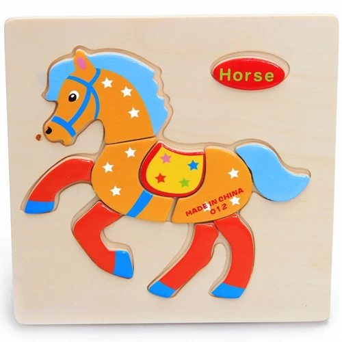 Дети 3D головоломки деревянные игрушки для дети мультфильм Животные движение фрукты головоломки интеллект детей Ранние развивающие игрушки - Цвет: horse
