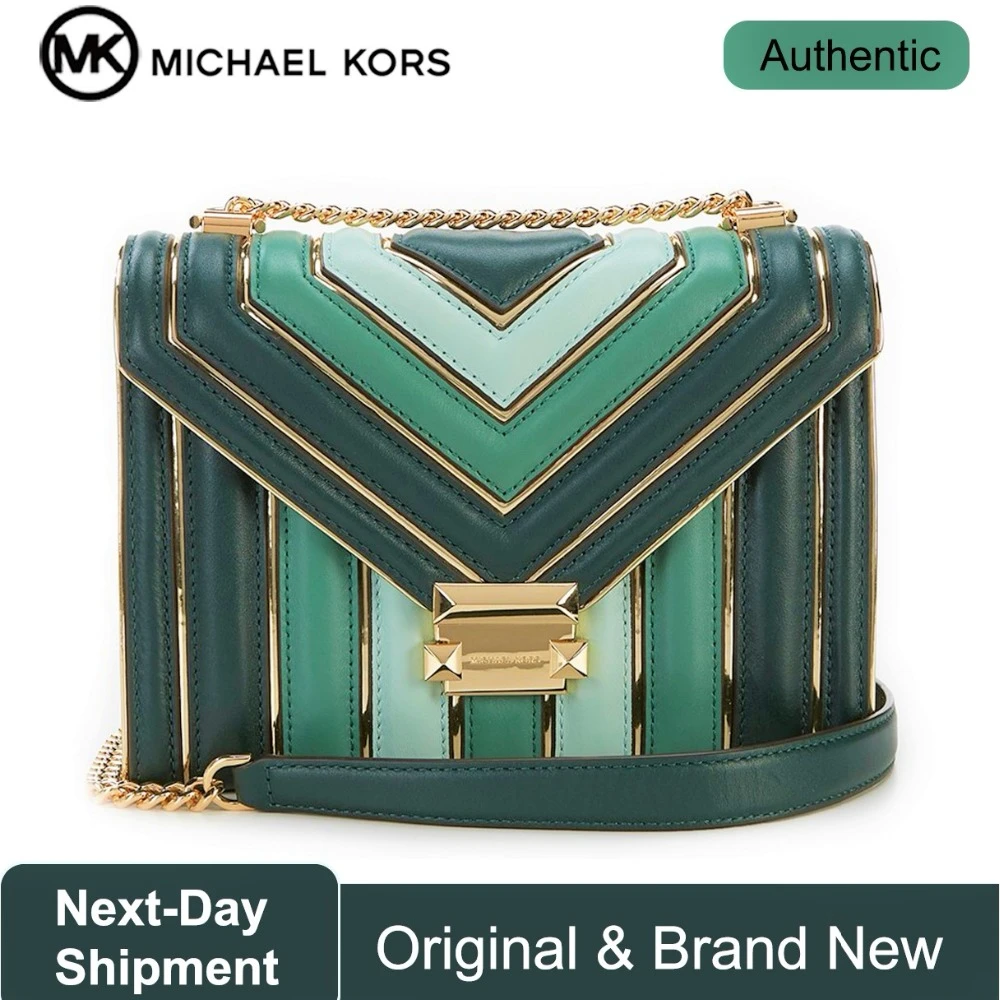Sac à bandoulière en cuir matelassé tricolore Michael Kors Whitney (vert  course) sacs à main de luxe pour femmes Designer de sacs par MK