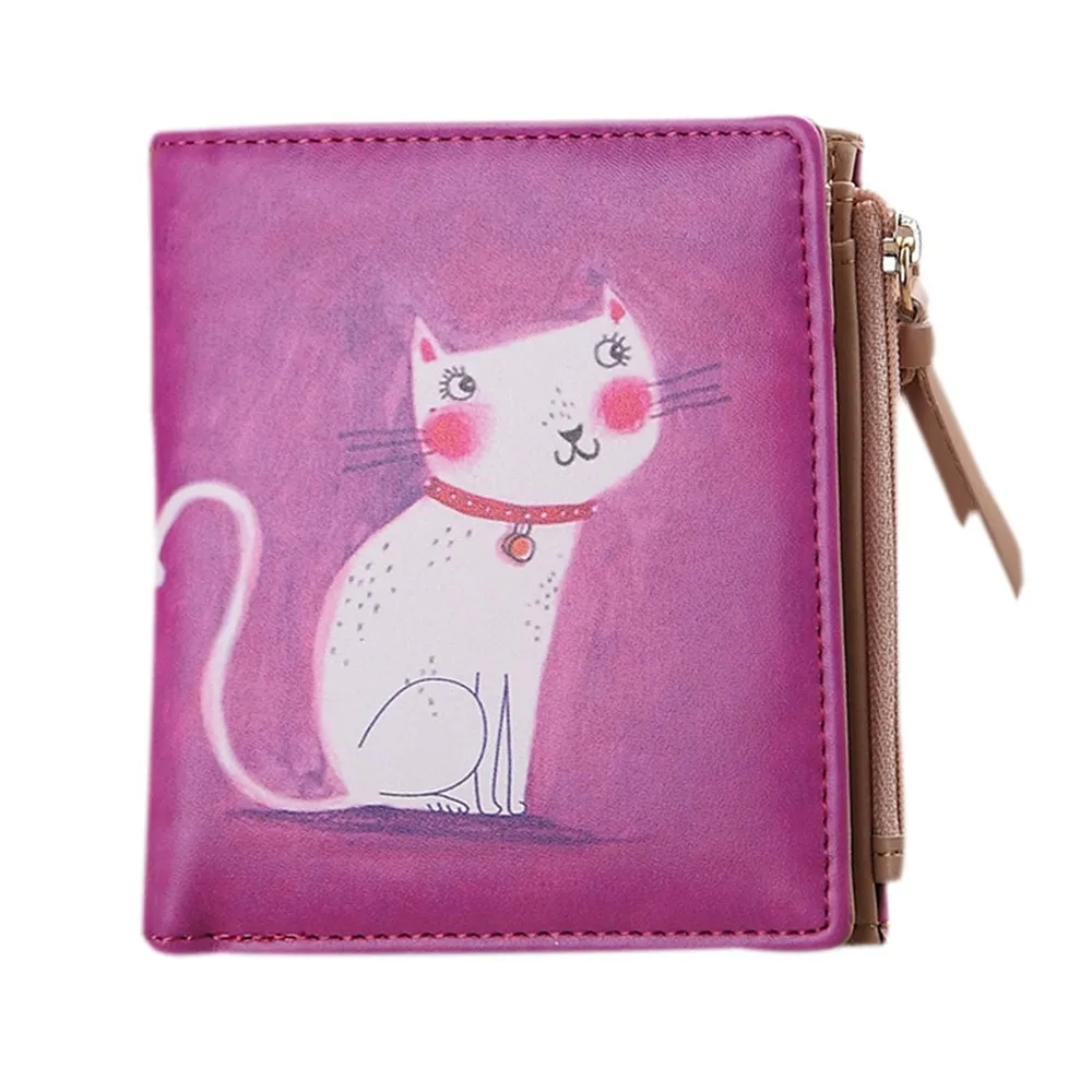 

Xiniu Women wallet Retro Vintage Cat print Coin Clip zipper Purse Short Wallet Clutch Handbag carteira feminina billetera mujer